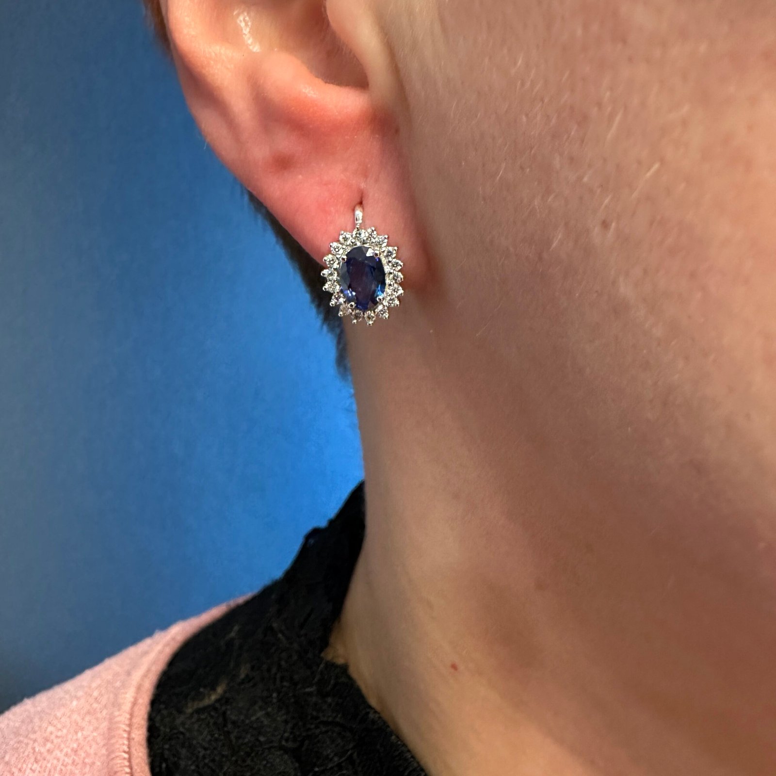 Zelta auskari ar briljantiem 0.38ct, safīri 2.60ct — изображение 3