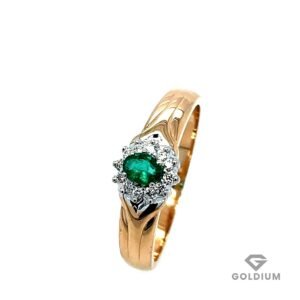 Zelta gredzens ar briljantiem 0.10ct.  smaragds 0.18ct