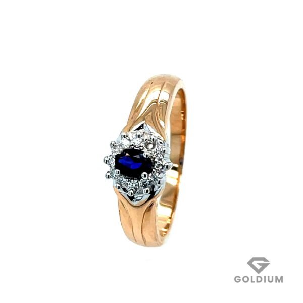 Zelta gredzens ar briljantiem 0.09ct, safīrs 0.21ct.