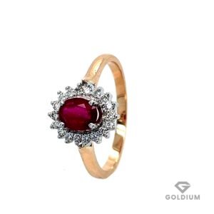 Zelta gredzens ar briljantiem 0.18ct, rubīns 0.72ct