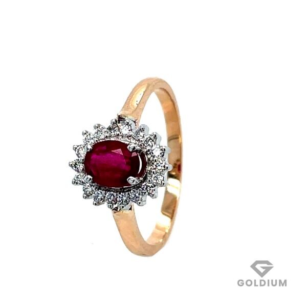 Zelta gredzens ar briljantiem 0.18ct, rubīns 0.72ct