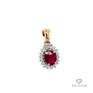 Zelta kulons ar briljantiem 0.18ct, rubīns 0.60ct
