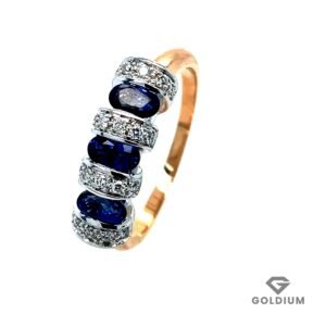Zelta gredzens ar briljantiem  0.16ct, safīri 0.96ct