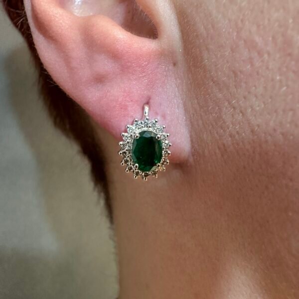 Zelta auskari ar briljantiem  0.37ct, smaragdi 1.83ct — изображение 2