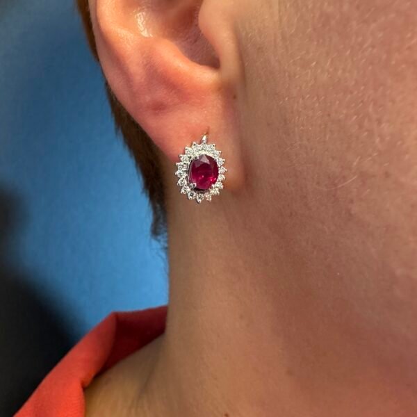 Zelta auskari ar briljantiem 0.37ct, rubīniem 1.75ct — изображение 2