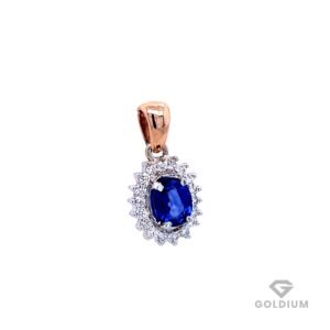 Zelta kulons ar briljantiem 0.18ct, safīrs 0.82ct
