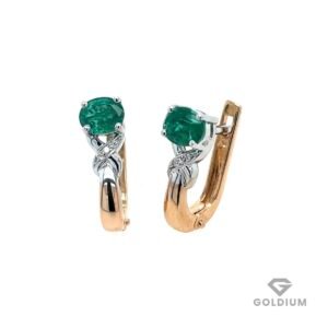 Zelta auskari ar briljantiem 0.02ct, smaragdiem 0.61ct