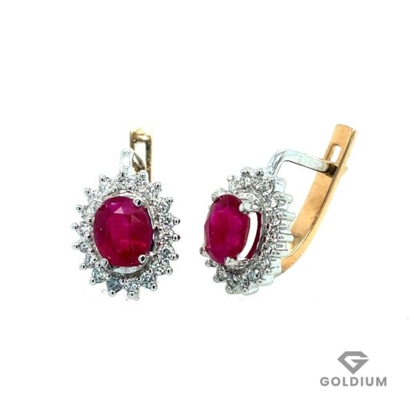 Zelta auskari ar briljantiem 0.37ct, rubīniem 1.75ct