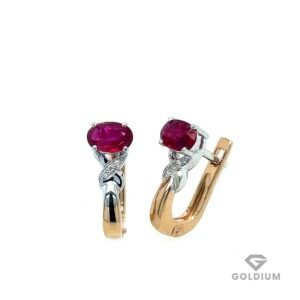 Zelta auskari ar briljantiem 0.02ct, rubīniem 1.13ct