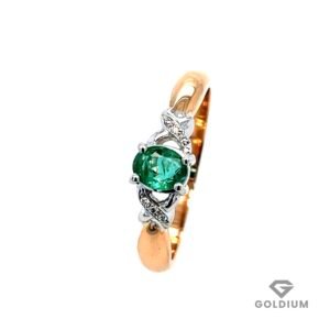 Zelta gredzens ar briljantiem 0.01ct, smaragds 0.32ct