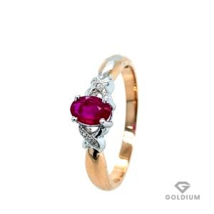 Zelta gredzens ar briljantiem 0.01ct, rubīns 0.47ct