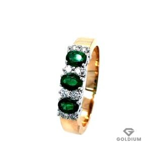 Zelta gredzens ar briljantiem 0.20ct, smaragds 0.65ct