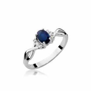 Baltā zelta gredzens ar briljantiem 0.05ct, safīri 0.7ct