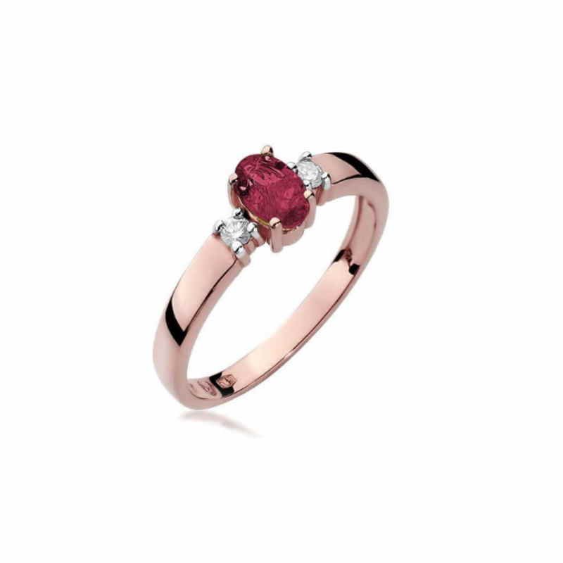 Zelta gredzens ar briljantiem 0.08ct, rubīns 0.60ct