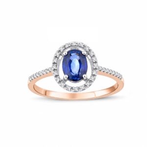 Zelta gredzens ar safīru 0.85ct, briljantiem 0.14ct