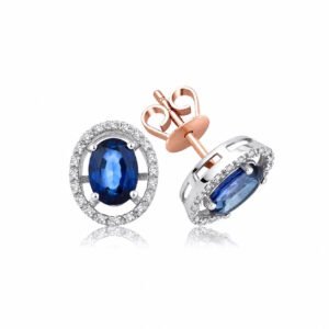 Zelta auskari ar briljantiem 0.16ct, safīriem 2.02ct