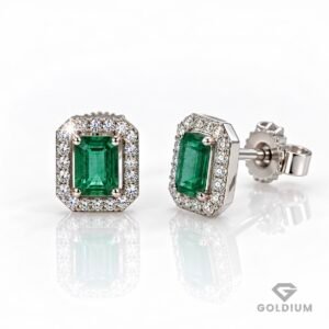 Baltā zelta auskari ar smaragdiem 0.50ct, briljantiem 0.11ct