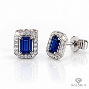 Baltā zelta auskari ar safīriem 0.47ct, briljantiem 0.11ct